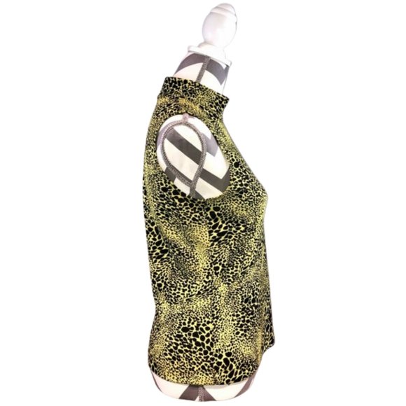 Nicole Miller Greenish Yellow and Black Leopard Print Top - Picture 2 of 8